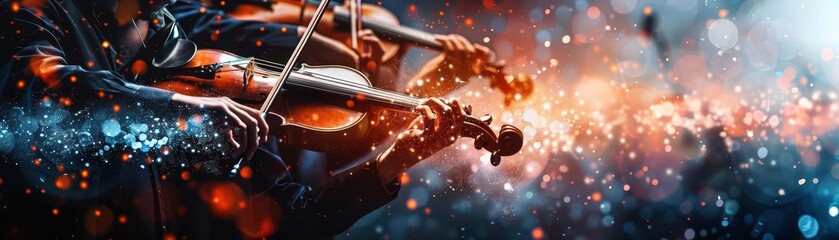 Fototapeta premium Orchestral performance on stage, Vintage, Elegant, Watercolor, Highlighting musical ensemble