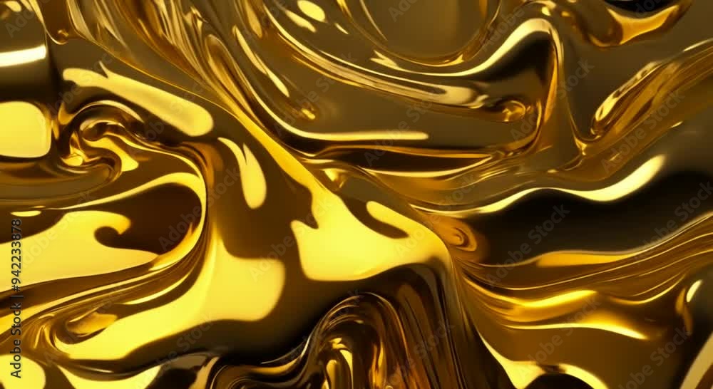 Poster abstract golden fluid or melting metal surface with smooth wavy patterns animated motion background 