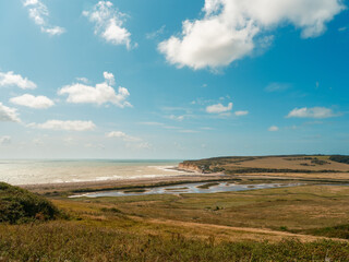Scenic View of White Cliffs Along the Seven Sisters Coastline