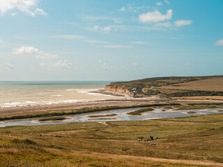 Scenic View of White Cliffs Along the Seven Sisters Coastline