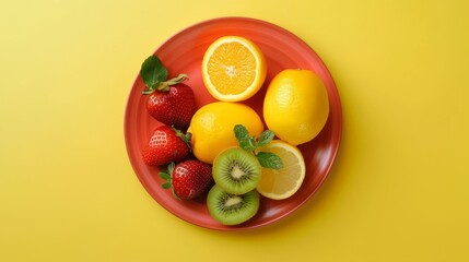top view photography of fruits in plate