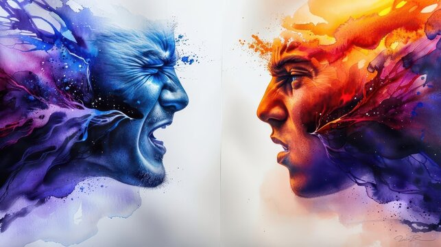 Philosophical debate with thinkers, Fantasy, Thoughtful, Watercolor, Emphasizing intellectual discussion