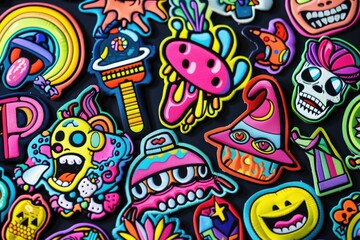 Fototapeta premium A collection of bright and playful stickers on a dark background