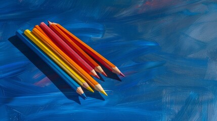 pencils on blue table
