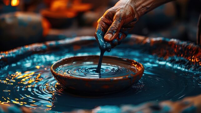 Pottery wheel demonstration, Fantasy, Earthy, Watercolor, Highlighting ceramic artistry