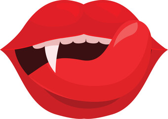 Obraz premium Cartoon illustration of red lips with fangs licking lips