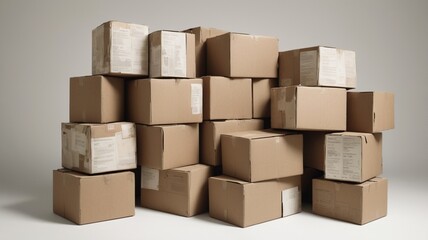 Fototapeta premium Some stacked closed cardboard boxes 