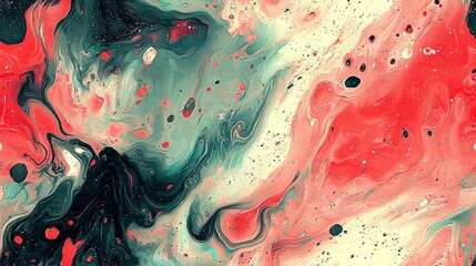 Naklejka premium An abstract painting featuring a monochromatic palette of red, black, and white against a black-white backdrop with splashes of water