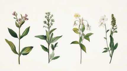 Minimalistic Vintage Botanical Illustrations of Plants, Flowers, and Herbs