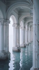 Fototapeta premium white concrete pillars on water