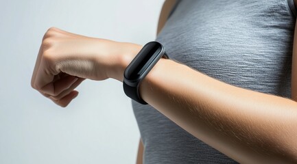 A close-up of an arm wearing a fitness band, showing its design and...