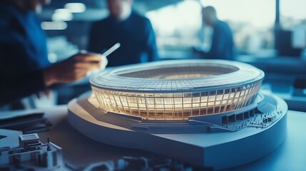 Fototapeta premium Detailed Architectural Model of a Modern Stadium Structure Showcasing Innovative Design Elements and Construction Techniques