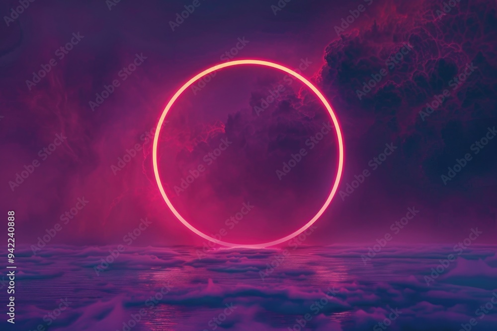 Poster A bright red circle floating in the middle of the ocean, suitable for use as a background or illustration