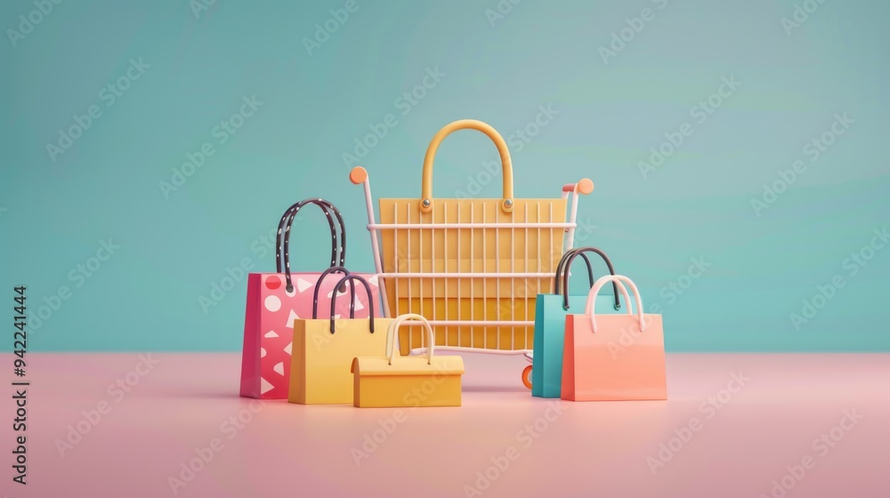 Poster a collection of shopping bags and baskets placed on a table for easy access