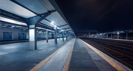 Empty train station at night