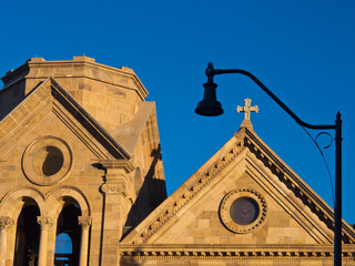 USA, New Mexico, Sante Fe. St. Francis Cathedral, c.1869, built by Bishop Jean Baptiste Lamy, the first Archbishop of Santa Fe.
