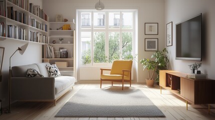 Scandinavian modern living room a contemporary take on Scandinavian style. The mood of the room is cozy and inviting.