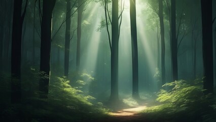 Naklejka premium rays of light in forest