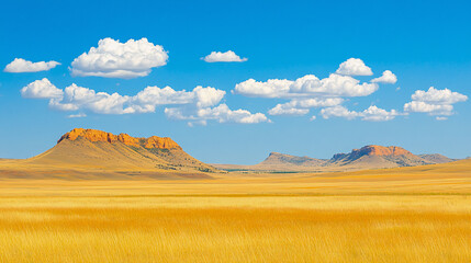 Golden prairie grass blankets the undulating hills of the great plains