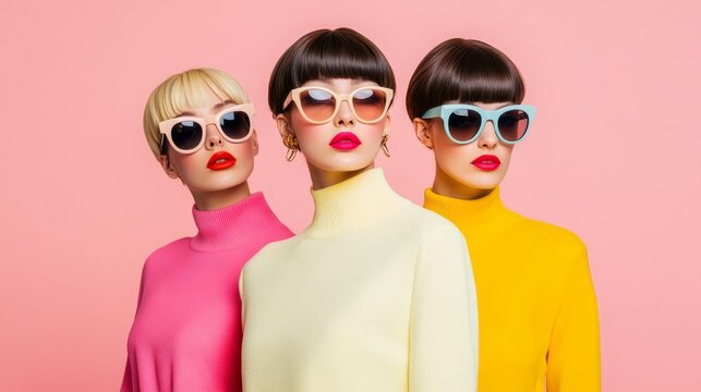 1960s mod fashion with washed-out colors and film burn effects, youthful style, retro chic