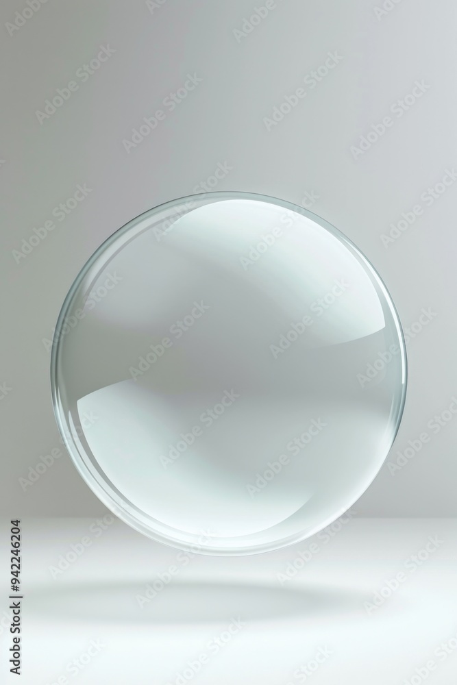 Poster a single glass sphere sits on a white surface, providing a clear and simple background for any compo