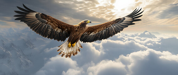 Fototapeta premium Eagle in flight above the clouds