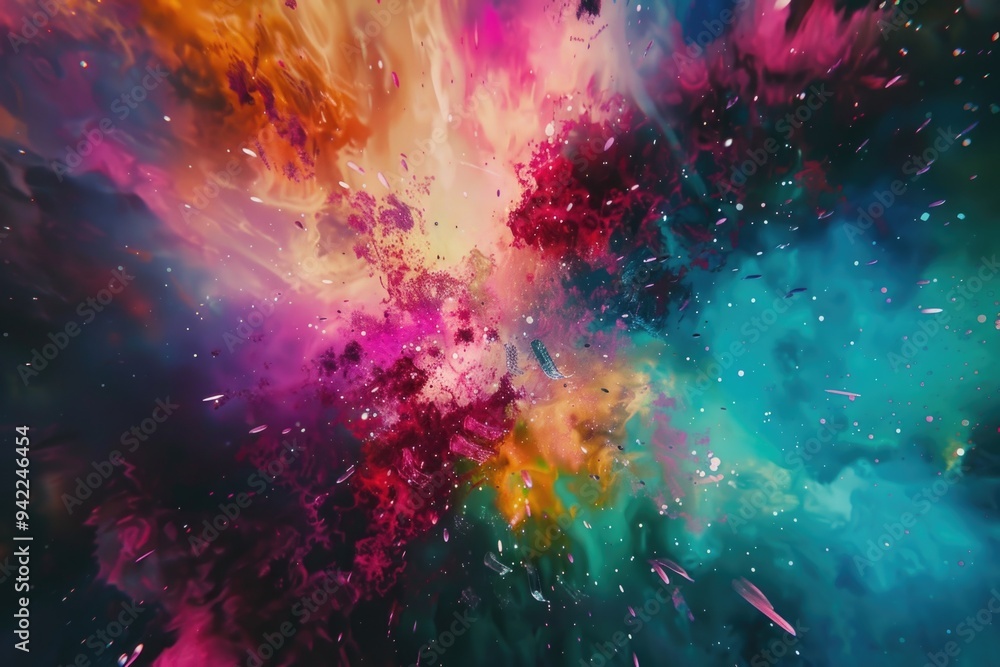 Poster a vibrant and detailed representation of a galaxy with multiple colors and stars