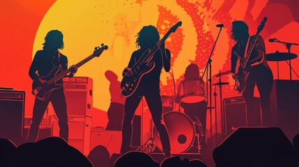 Fototapeta premium Vibrant Retro Concert Posters for Fabulous Rock Bands of the 70s and 80s