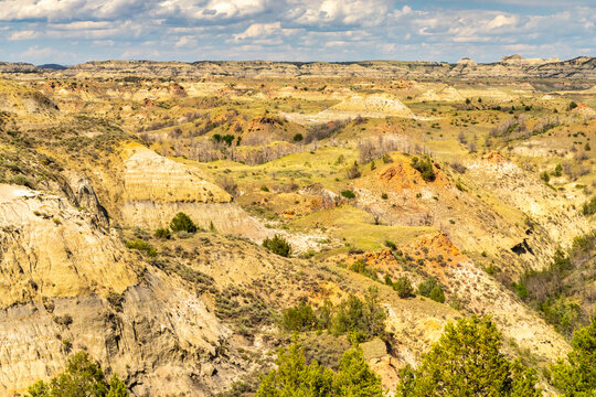 USA, North Dakota, Theodore Roosevelt National Park. Overview of park eroded hill formations.