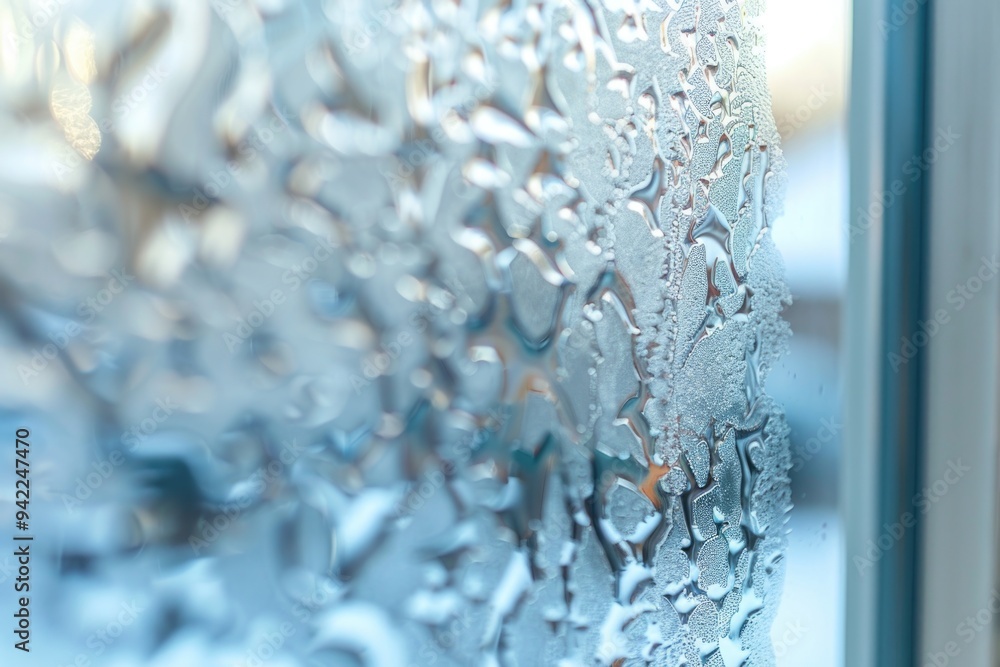 Poster a close-up view of water droplets on a window, suitable for use in science, education or office sett