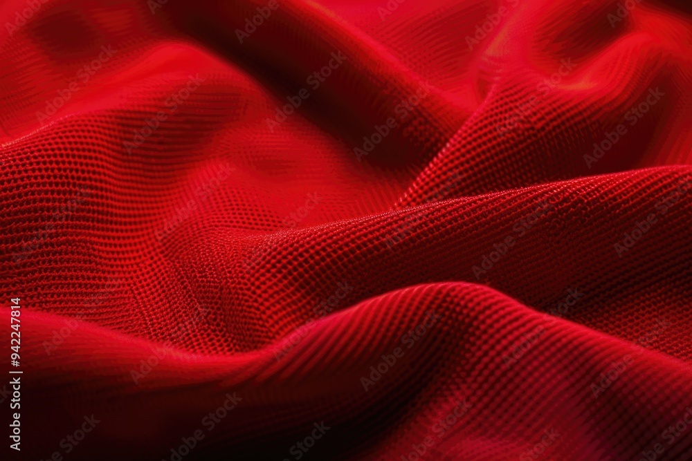 Poster close up view of a vibrant red cloth with texture and folds visible