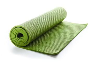 A rolled up yoga mat on a clean white background