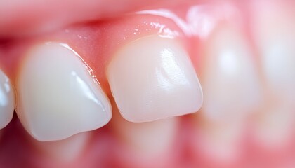 Close up of healthy white teeth and pink gums showcasing oral hygiene and dental care