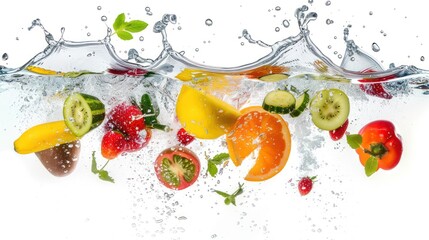 Splashing Freshness: Vibrant Fruits and Vegetables in Water