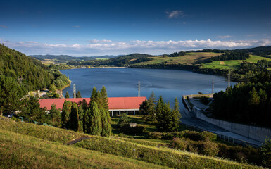 Panorama of czorsztyn dunajec lake and hydroelectric power station in Poland