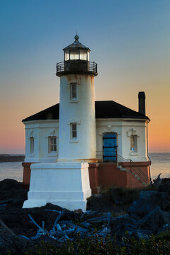 Evening light on Coquille River Lighthouse, Bullards Oregon State Park, Oregon