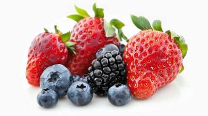 Obraz premium A close-up shot of a variety of fresh berries, including strawberries, blueberries, and blackberries.