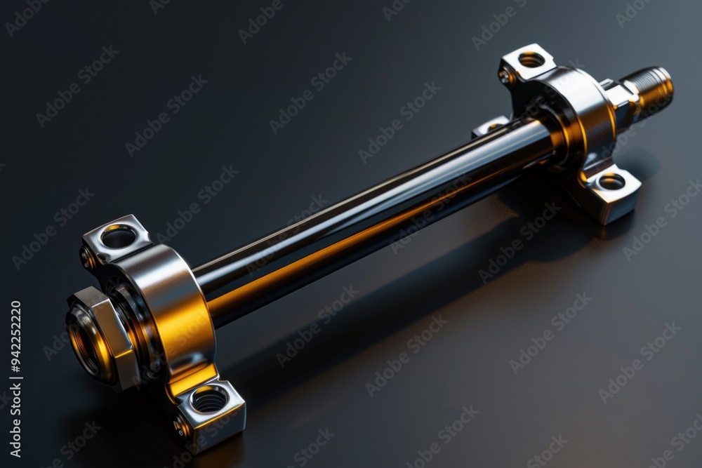 Poster a close-up view of a metal object on a table, great for use in product displays or educational mater