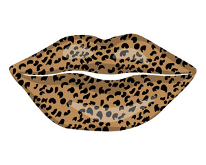 Cheetah print lips, stylish make up on part of face for design