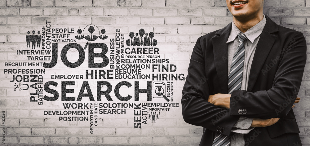 Poster human resources recruitment and people networking concept. modern graphic interface showing professi
