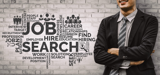 Human Resources Recruitment and People Networking Concept. Modern graphic interface showing...