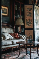 A comfortable living room with a couch and coffee table, ideal for relaxing