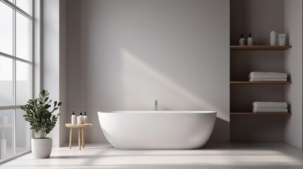 Fototapeta premium Minimalist bathroom is bright and airy, simple furnishings.
