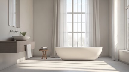 Fototapeta premium Minimalist bathroom is bright and airy, simple furnishings.