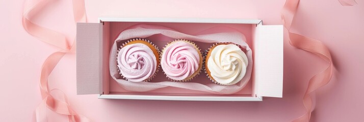 White Card Mockup Featuring Six Cupcakes in a Light Pink Box for a Delightful Gift Idea