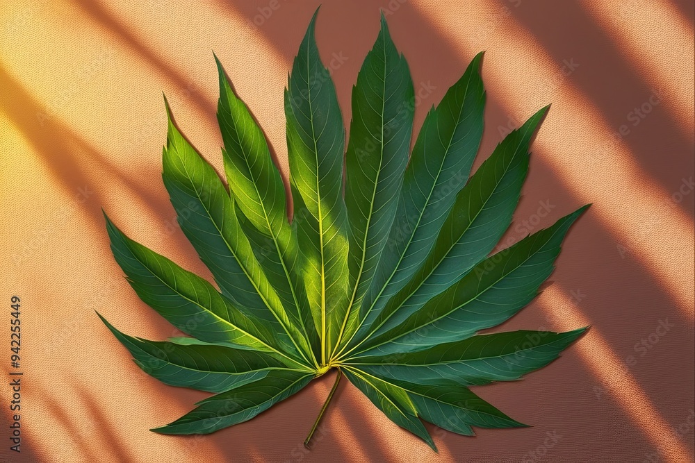 Poster leaf print canvas art with warm sunlight and soft shadows for a relaxed atmosphere