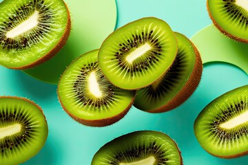 Fototapeta premium Vibrant Kiwi Slices on Fresh Green Background