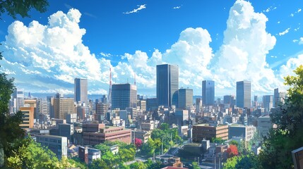 Obraz premium anime city landscape
