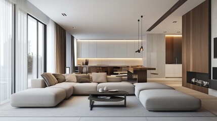 Modern living room. The room has a modern and minimalist design.