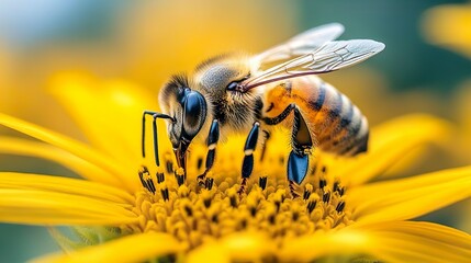 Honeybee landing on a sunflower showcasing intricate details and nature's beauty for themed wallpapers